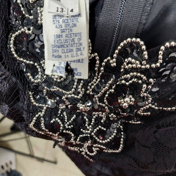 Betsy & Adam Black Sequin Short Puff sleeve Tulle Prom Cocktail Dress Sz 13 VTG - Picture 16 of 16